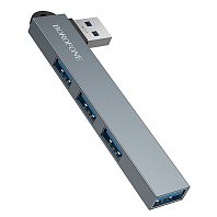 Хаб Borofone USB 2.0*3/USB 3.0 4 в 1 (FH1) серый