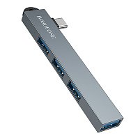 Хаб Borofone USB 3.0/Type-C 2.0*3 4 в 1 (FH1A) серый