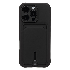 Кейс iPhone 16 Pro силикон с визитницей черный