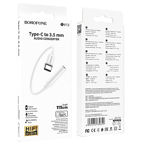 Переходник Type-C (папа) - 3.5 Jack (мама) Borofone BV13 белый